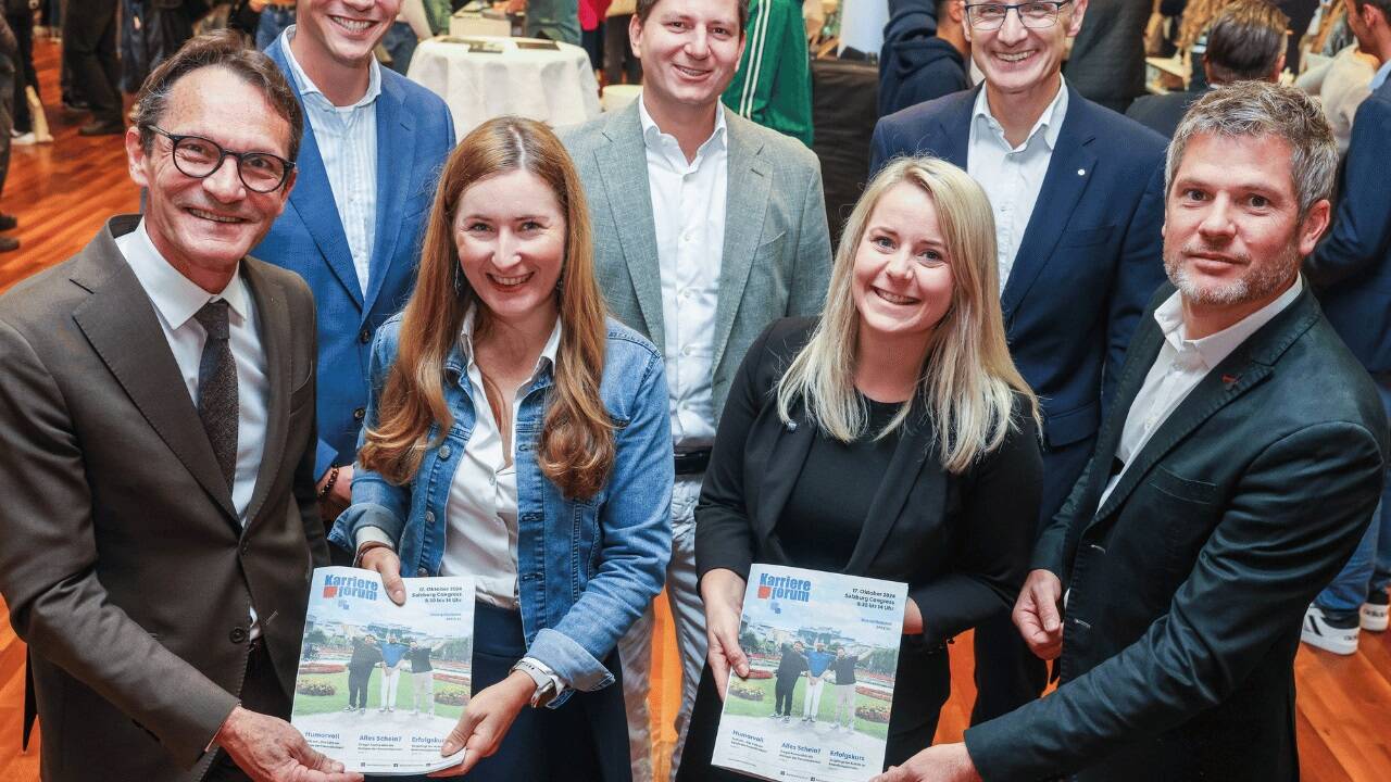 Bernhard Fügenschuh und Elias Felten (Uni Salzburg), LAbg. Martina Jöbstl, Maximilian Dasch (SN), Martina Capozzi (SN), Raimund Lainer (SPAR) und Bernd Ellmauer (SN) (v. l.). 