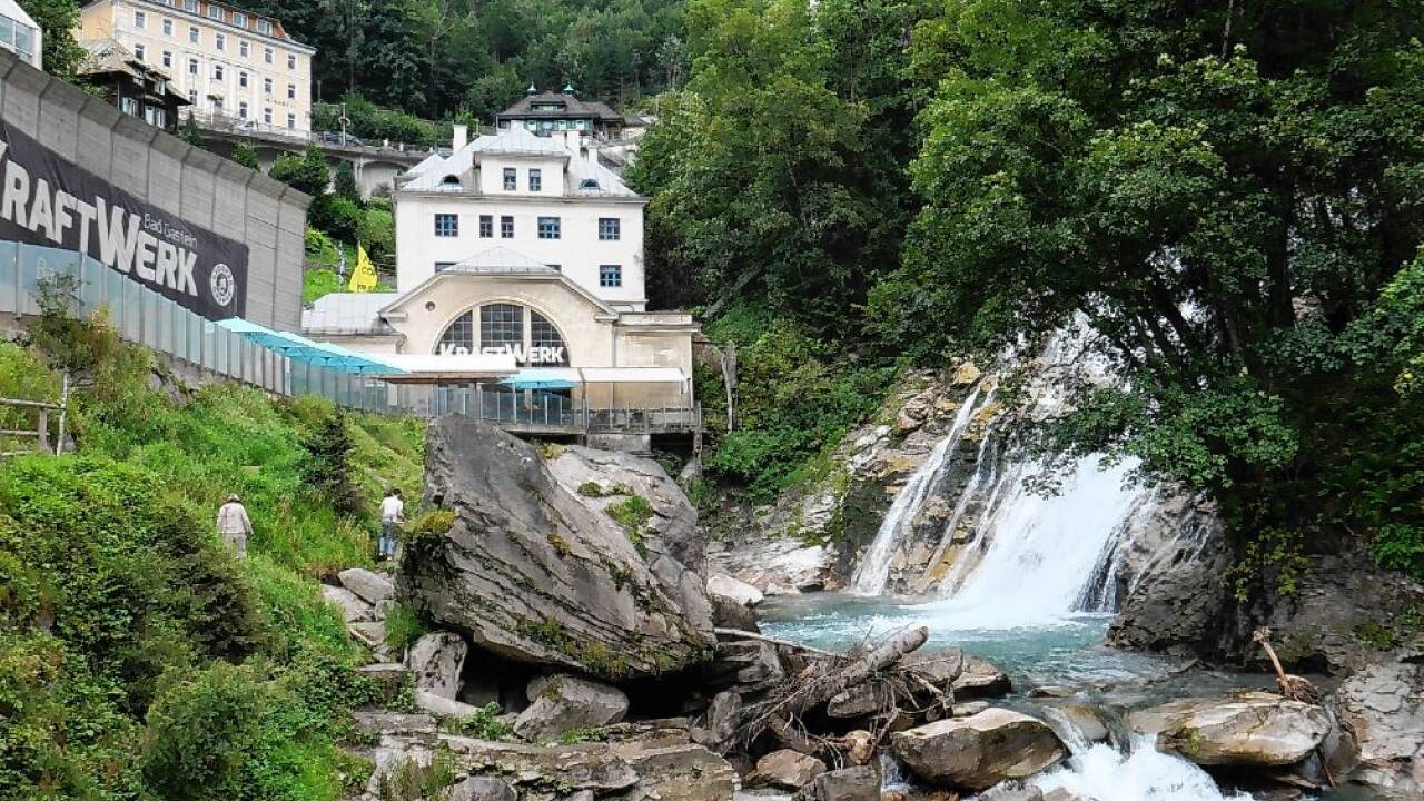 Die unterste Stufe des Gasteiner Wasserfalls.  