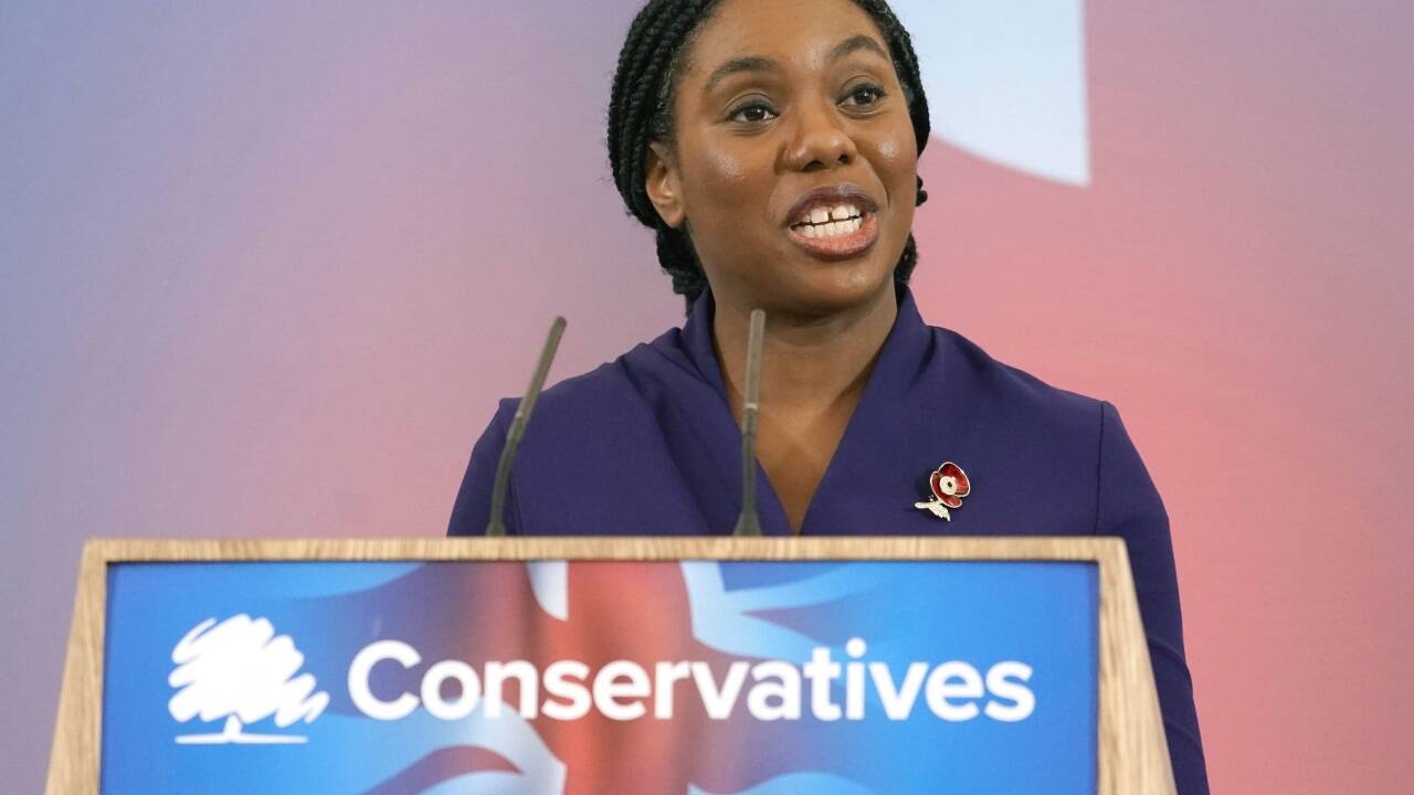 Kemi Badenoch nach ihrer Wahl am Samstag, 2. November 2024, in London.  Kemi Badenoch nach ihrer Wahl am Samstag, 2. November 2024, in London.