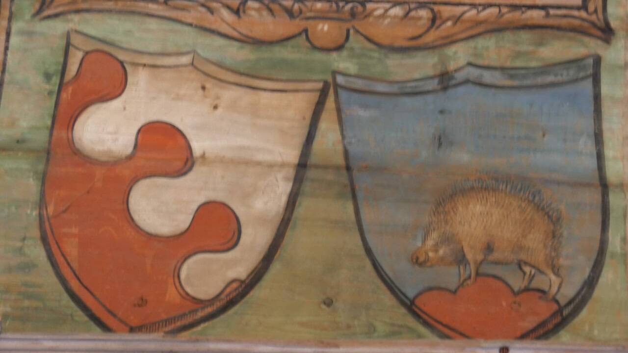 Das Wappentier im Goldegger Rittersaal im Detail.   Das Wappentier im Goldegger Rittersaal im Detail.