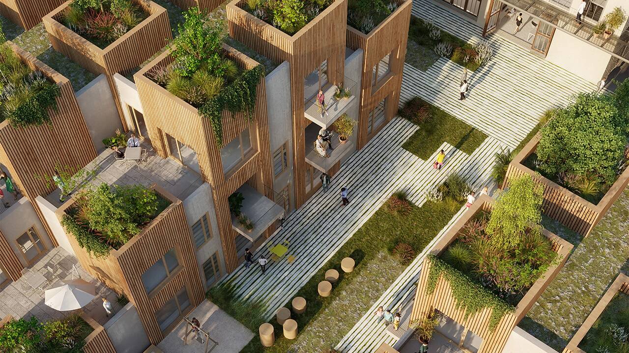 Der Innenhof des Areals ist aktuell noch komplett asphaltiert. Zwischen den neuen Baukörpern wird dann entsiegelt.  