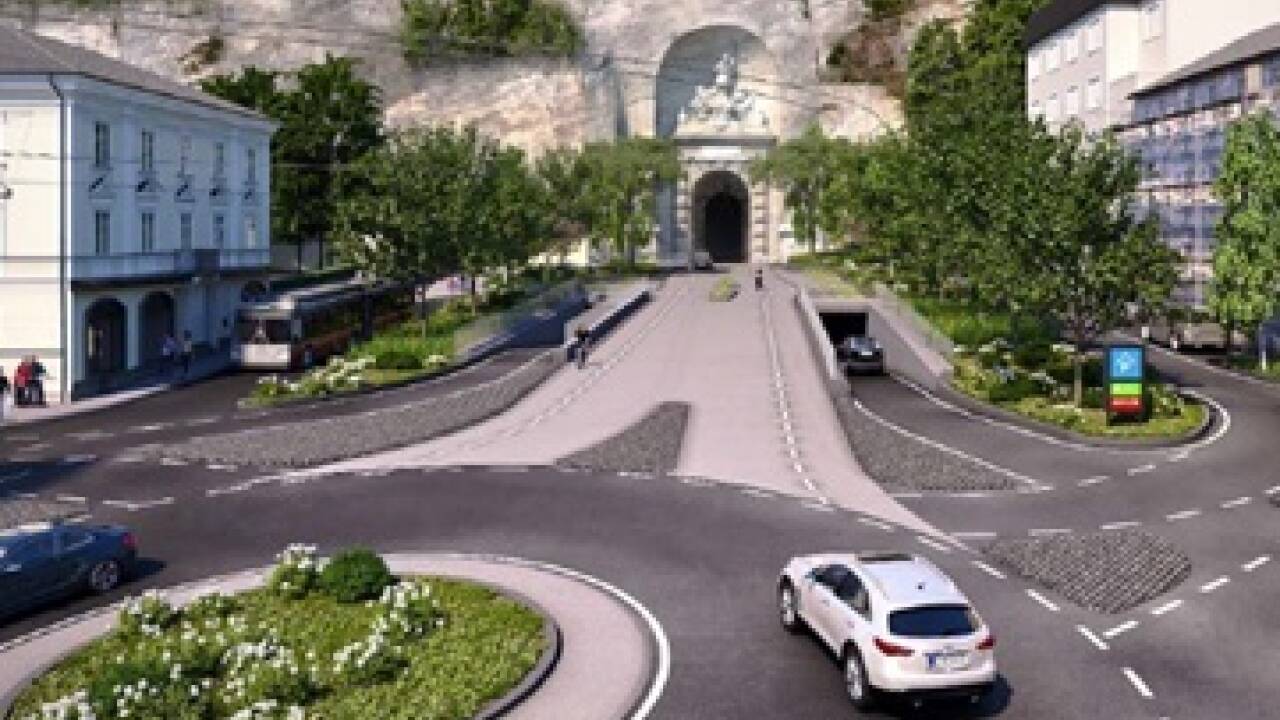 Beim Hildmannplatz soll ein Kreisverkehr entstehen (Visualisierung).  