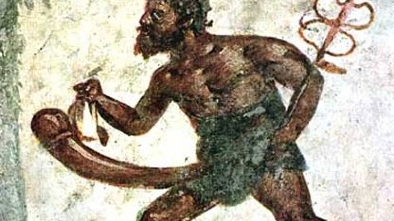 Mythologisch aufgeladenes Körperteil: Wandrelief in römischer Villa.  
