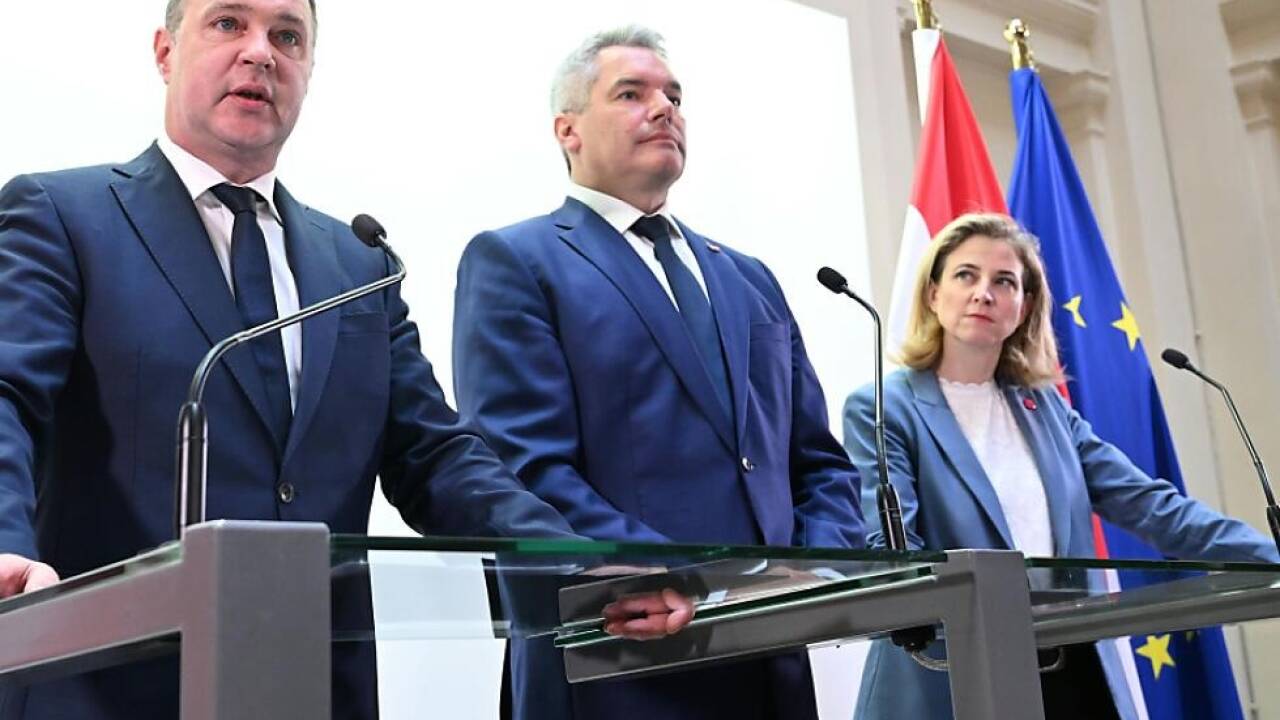  SPÖ-Chef Andreas Babler, ÖVP-Chef Karl Nehammer und Neos-Chefin Beate Meinl-Reisinger 
