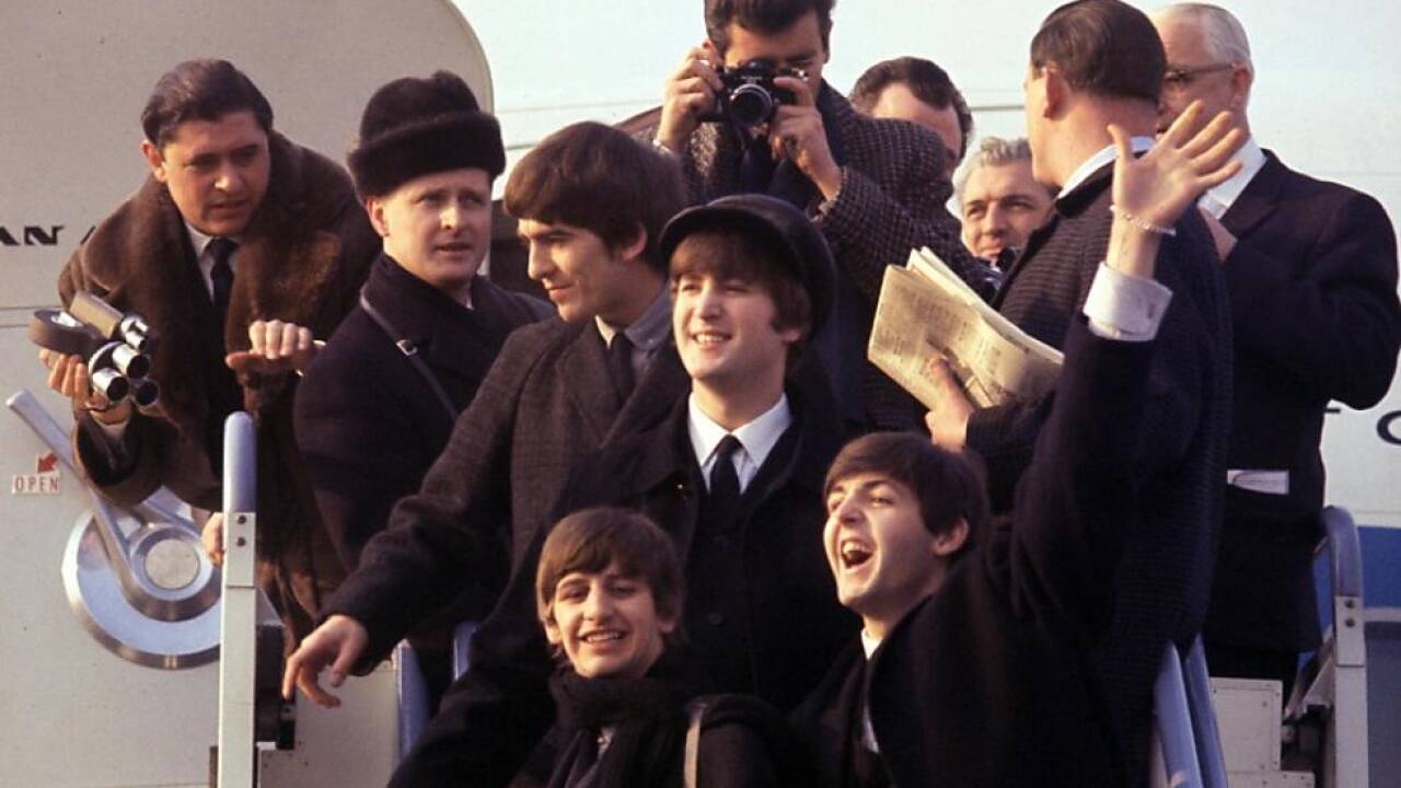 Die Beatles 1964 bei ihrer Ankunft in New York 