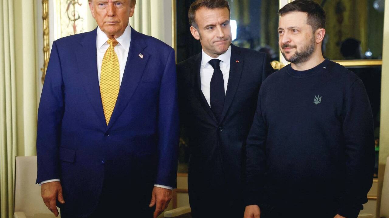 Donald Trump, Emanuel Macron und Wolodymyr Selenskyj.  Donald Trump, Emanuel Macron und Wolodymyr Selenskyj.
