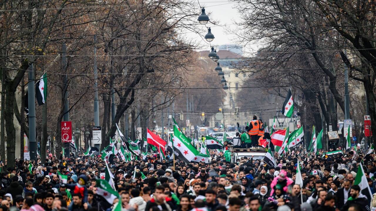 Teilnehmer am Sonntag, 08. Dezember 2024, im Rahmen einer Demonstration des Vereines Freie SyrerInnen in Österreich. 