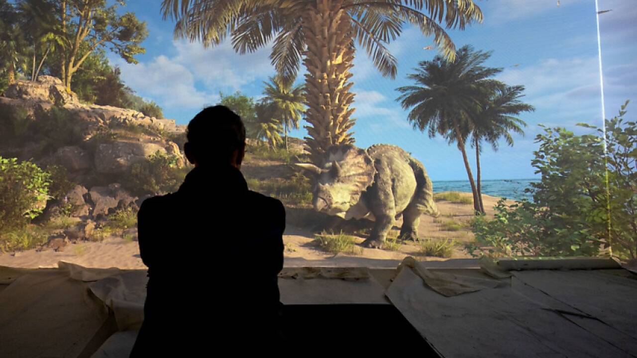 Dinosaurier – im Bild eine Animation aus einem immersiven Showroom in Wien – hatten länger mit Klimaproblemen zu kämpfen.  