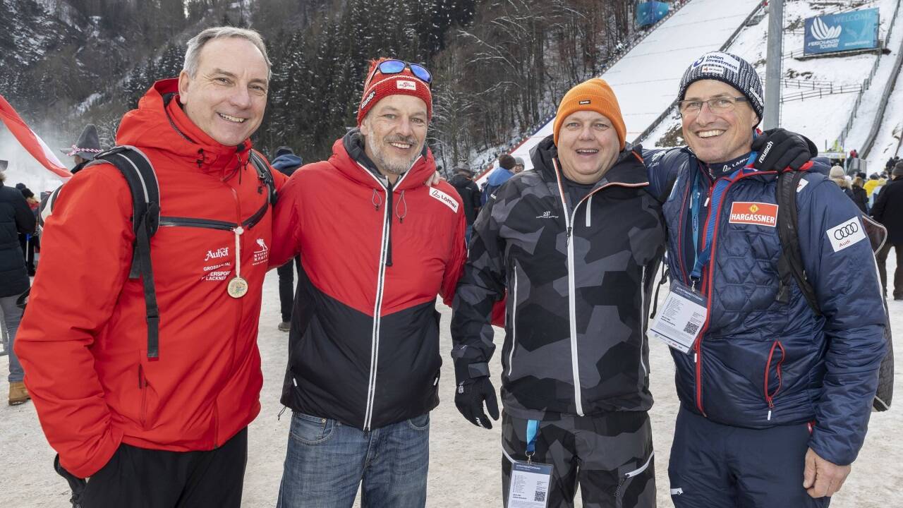 Eindrücke vom Finale der Vierschanzentournee in Bischofshofen: René Kraft, Ex-ÖSV-Physiotherapeut Klaus Ullmann, Werner Hörl und Alex Diess.  
