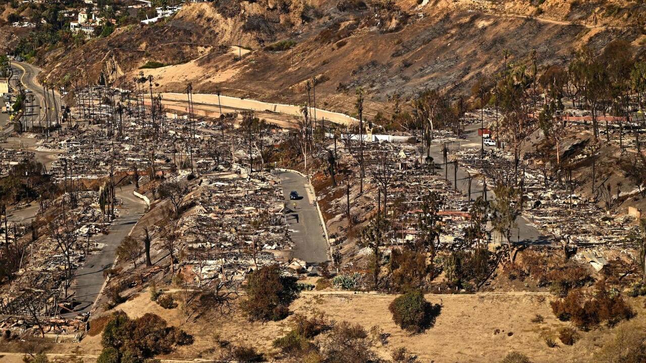 So sieht es derzeit im großteils abgebrannten Stadtteil Pacific Palisades in Los Angeles aus.  