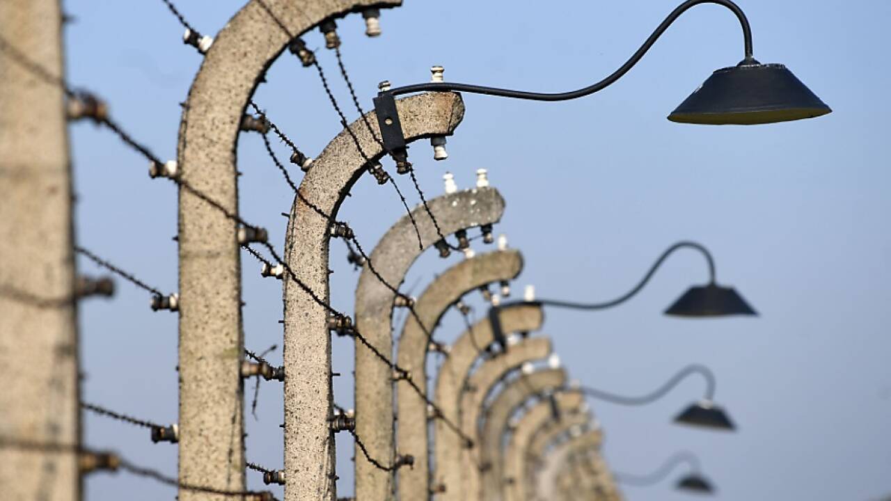 Stacheldrahtzaun im KZ Auschwitz-Birkenau 
