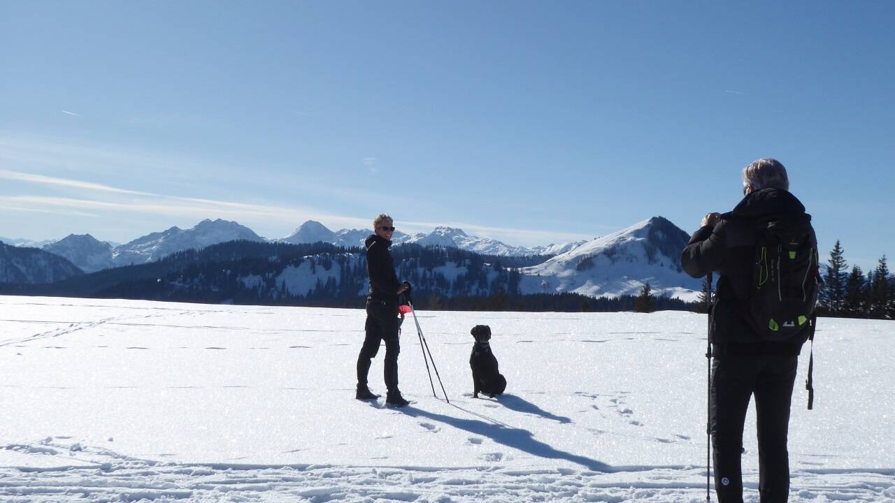 Fotostopp mit Tennengebirge, Labenberg (re.) und Hundedame Pera. 