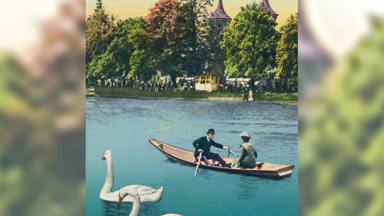 Postkarte Graz, Hilmteich, 1911–12, Sammlung Kubinzky. 