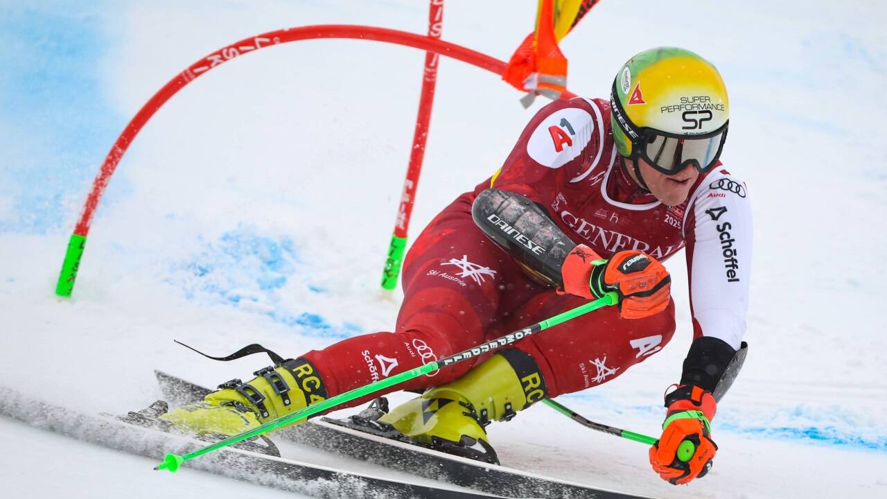 Raphael Haaser auf dem Weg zu WM-Gold im Riesentorlauf. 