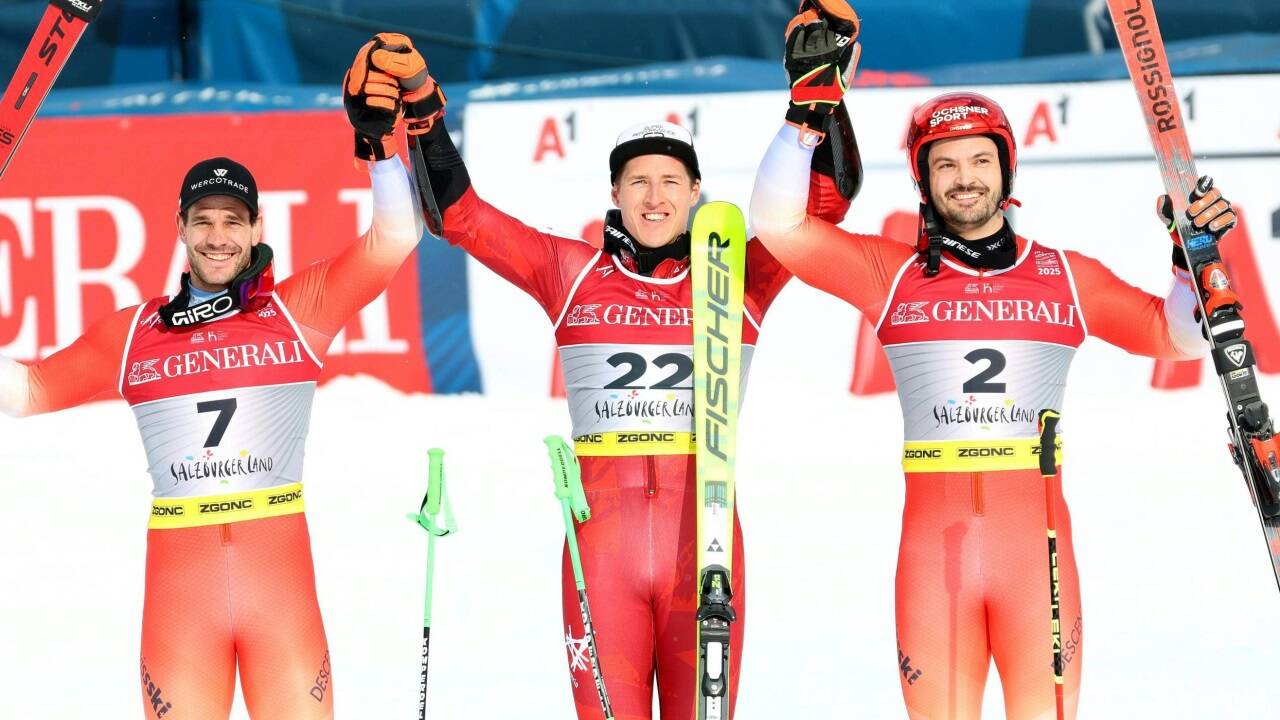 Raphael Haaser siegte vor Thomas Tumler und Loic Meillard. 