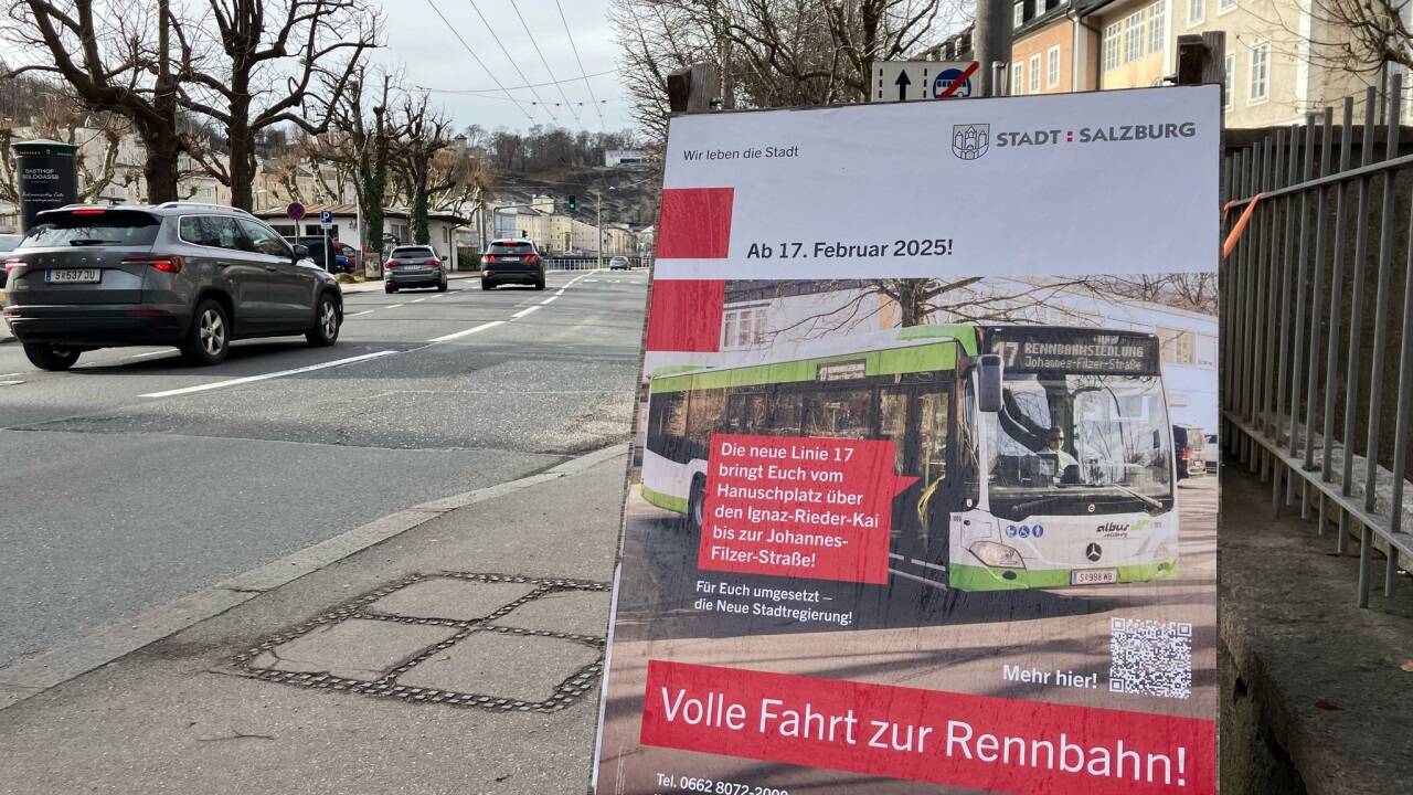 Ab Montag fährt die neue Linie 17 in der Stadt Salzburg vom Ferdinand-Hanusch-Platz im 30-Minuten-Takt in die Rennbahnsiedlung.  
