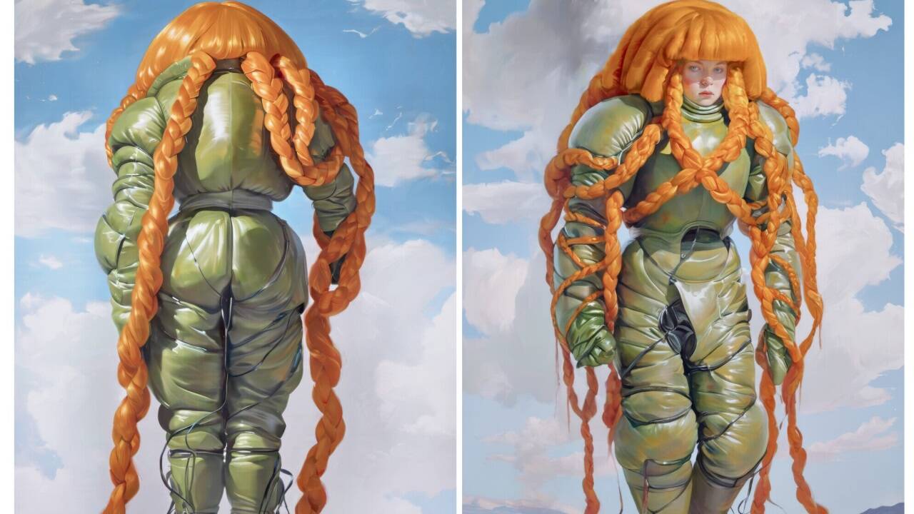 KI-Porträts, stark überzeichnet: „Embedded Study 1 & 2“ aus dem Projekt „xhairymutantx“ von Holly Herndon & Matt Dryhurst, das für die Whitney Biennale 2024 entstand. 