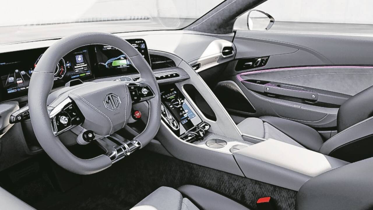 Das Cockpit des MG Cyberster wirkt aufgeräumt und sehr modern.  