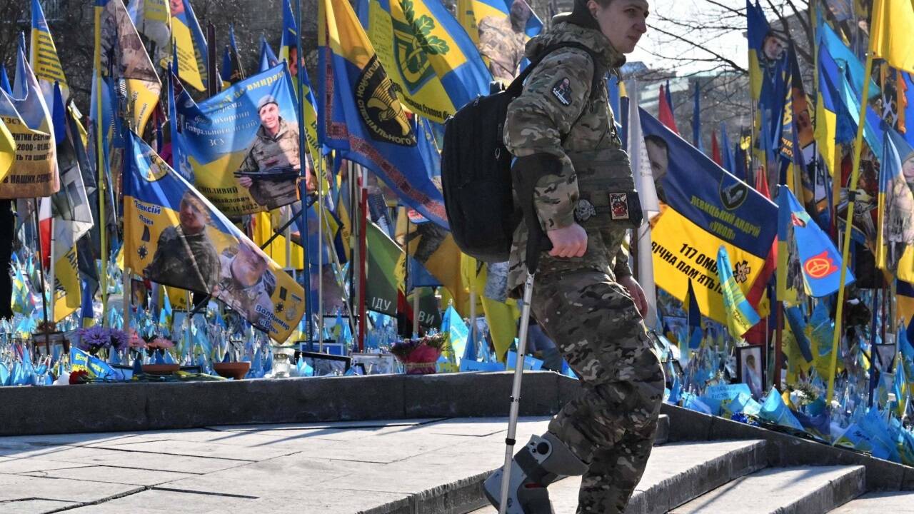 Gedenken zum dritten Jahrestag des Kriegsbeginns in Kyjiw, der Hauptstadt der Ukraine.  Gedenken zum dritten Jahrestag des Kriegsbeginns in Kyjiw, der Hauptstadt der Ukraine.
