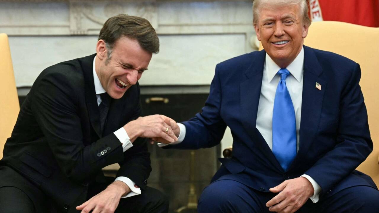 Frankreichs Präsident Emmanuel Macron bei US-Präsident Trump, dem er schmeichelte und widersprach. Frankreichs Präsident Emmanuel Macron bei US-Präsident Trump, dem er schmeichelte und widersprach.