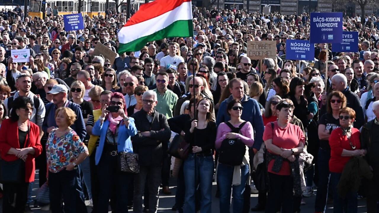 €rzte versammeln sich zu Demonstration in Budapest 