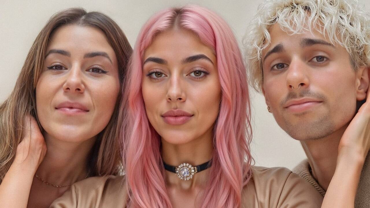 Nur zwei sind echt: Die Agenturgründer Diana Núñez Morales (l.) und Rubén Cruz (r.) mit „Aitana Lopez“ in der Mitte. 