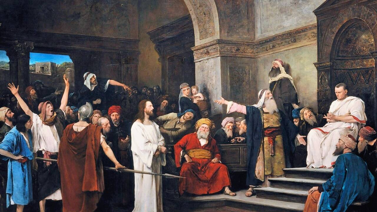 Verhängnisvoller Schrei nach dem Tod Jesu: „Jesus vor Pontius Pilatus“, Mihály von Munkácsy, 1881. 