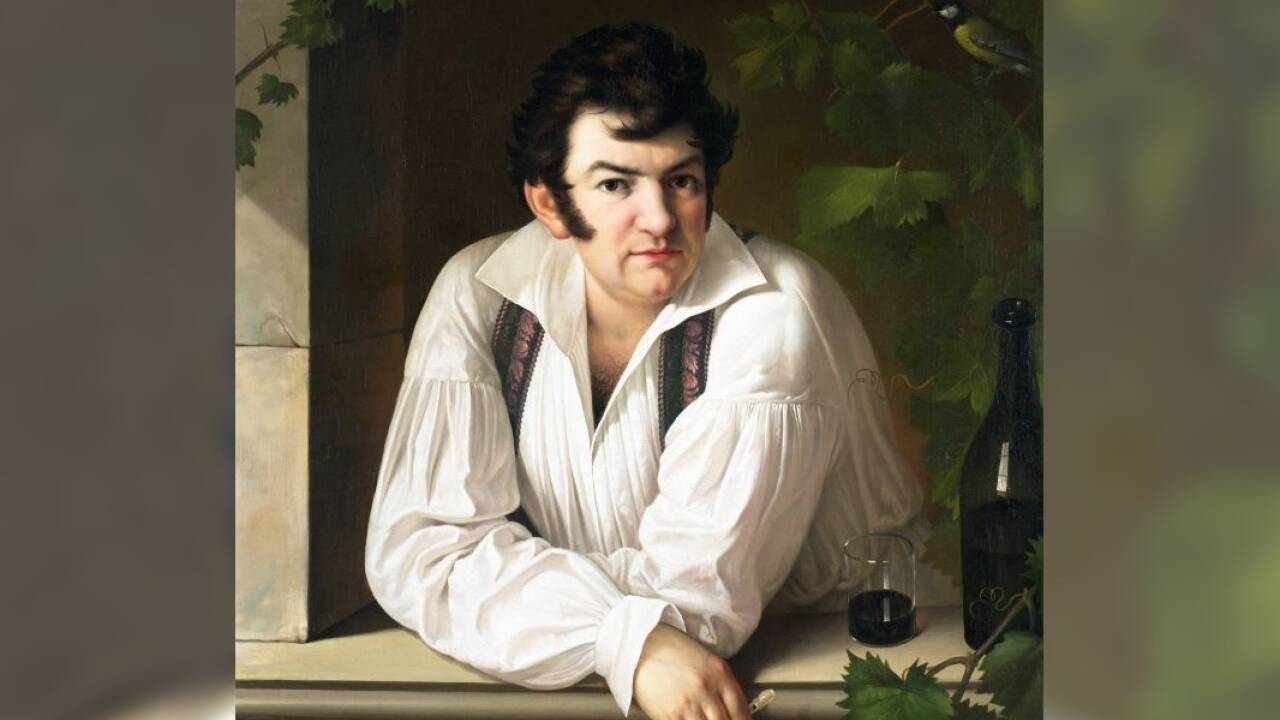 Jožef Tominc (Giuseppe Tominz), Selbstporträt am Fenster, 1826 © Narodna galerija, Ljubljana, Foto: Narodna galerija, Ljubljana/Janko Dermastja. 