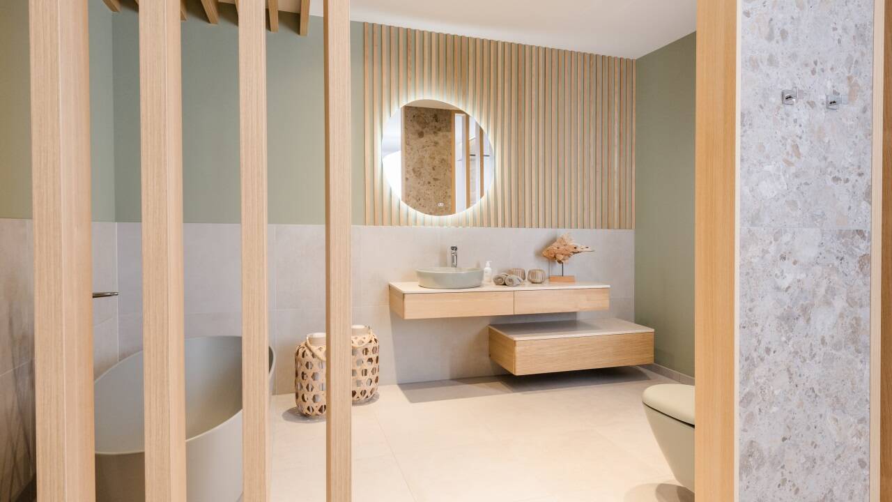 Sanfte Farbgebung und harmonische Stimmung im Badezimmer. Sanfte Farbgebung und harmonische Stimmung im Badezimmer.