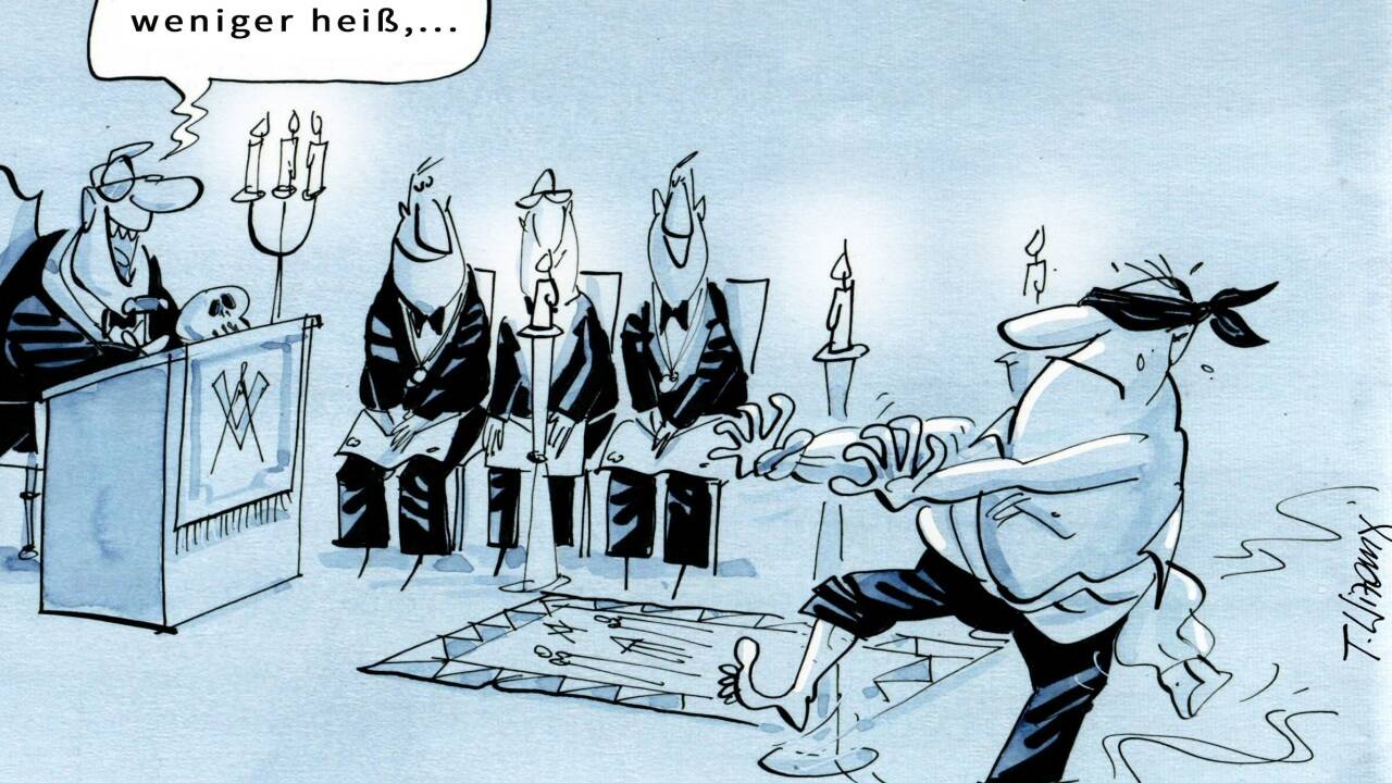 Das Aufnahmeritual aus Sicht des SN-Karikaturisten Thomas Wizany.  