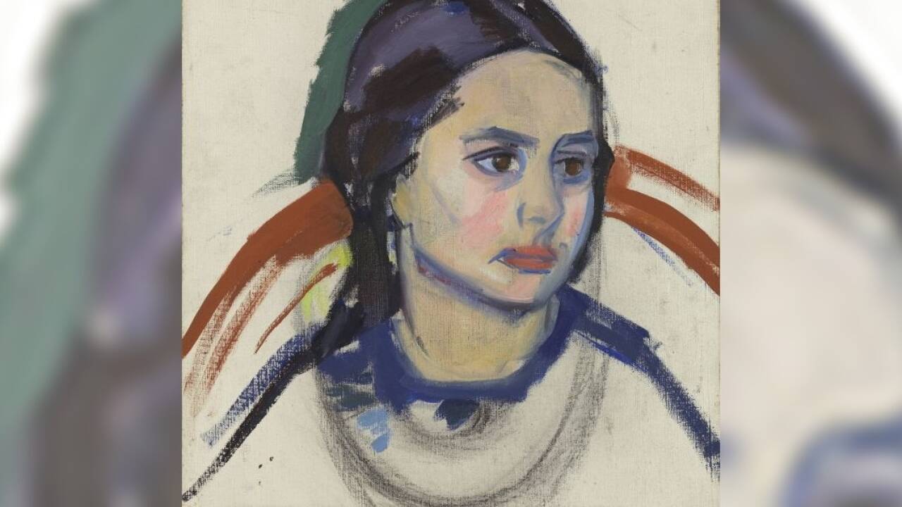 Olga Meerson, Porträt eines Mädchens, um 1915, Öl auf Leinwand, Privatsammlung.  