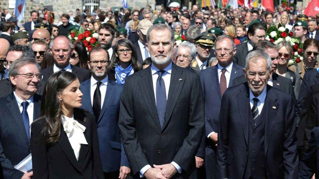 Das spanische Königspaar Königin Letizia , König Felipe VI und Bundespräsident Alexander Van der Bellen im Rahmen der Befreiungsfeier in der KZ-Gedenkstätte Mauthausen  Das spanische Königspaar Königin Letizia , König Felipe VI und Bundespräsident Alexander Van der Bellen im Rahmen der Befreiungsfeier in der KZ-Gedenkstätte Mauthausen