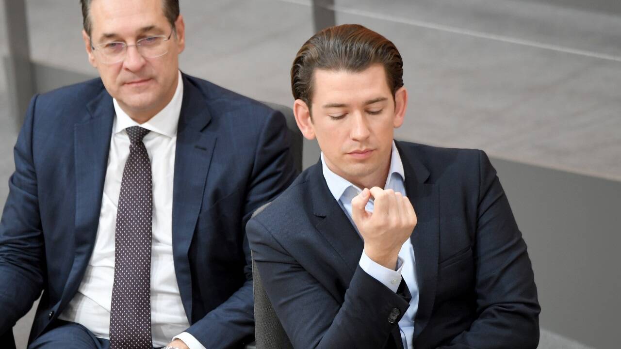 Sebastian Kurz im Jahr 2018 während seiner ersten Kanzlerschaft mit FPÖ-Chef Heinz-Christian Strache.   Sebastian Kurz im Jahr 2018 während seiner ersten Kanzlerschaft mit FPÖ-Chef Heinz-Christian Strache.