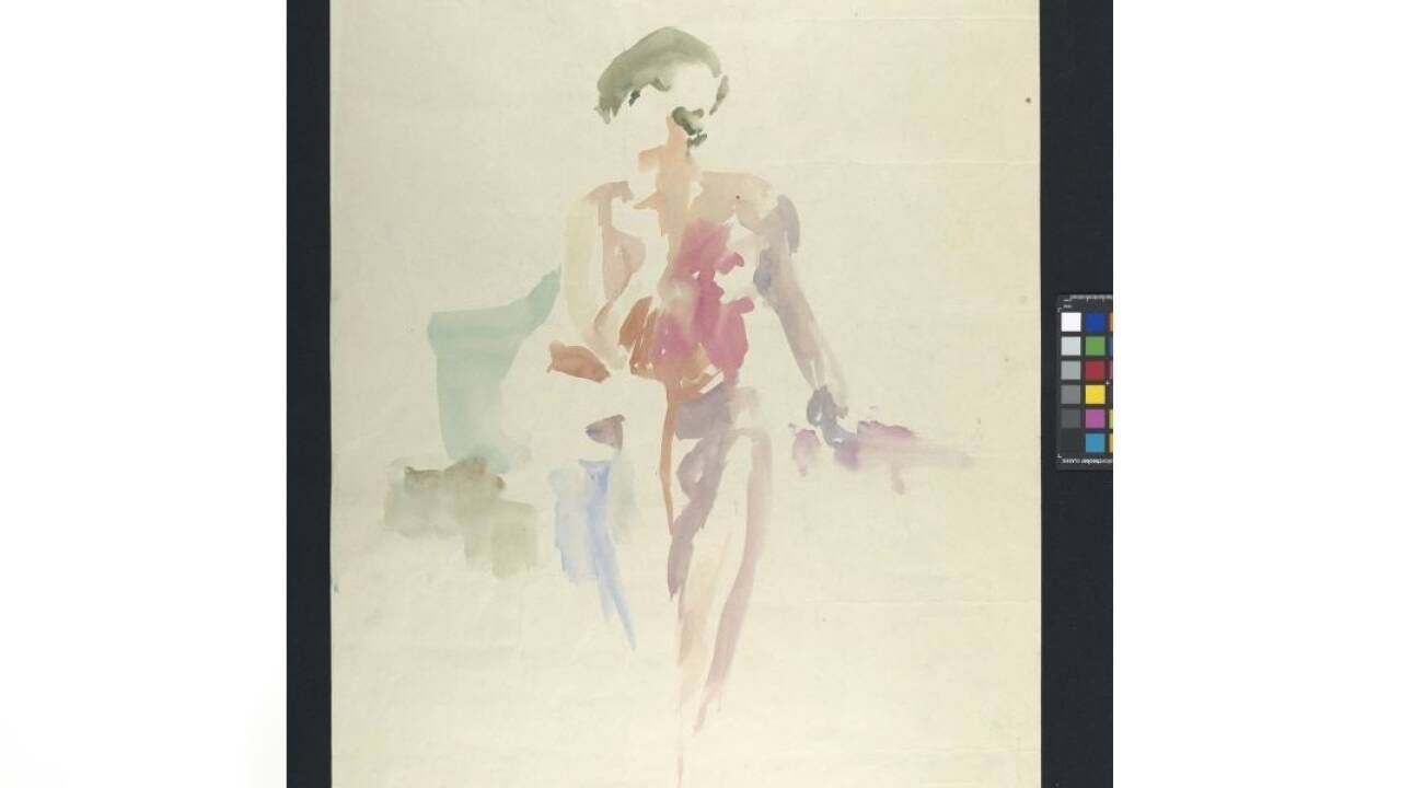 Linde Waber, Aktstudie aus der „Schule des Sehens“, Aquarell auf Papier, Salzburg, 1961  Linde Waber, Aktstudie aus der „Schule des Sehens“, Aquarell auf Papier, Salzburg, 1961