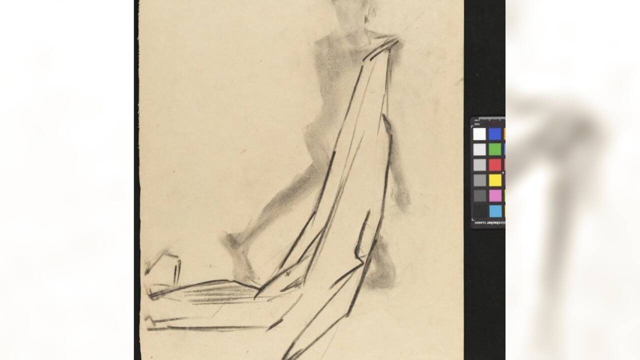 Emmy Zweybrück, Aktstudie, Kohle auf Papier, Wien, 1912  Emmy Zweybrück, Aktstudie, Kohle auf Papier, Wien, 1912