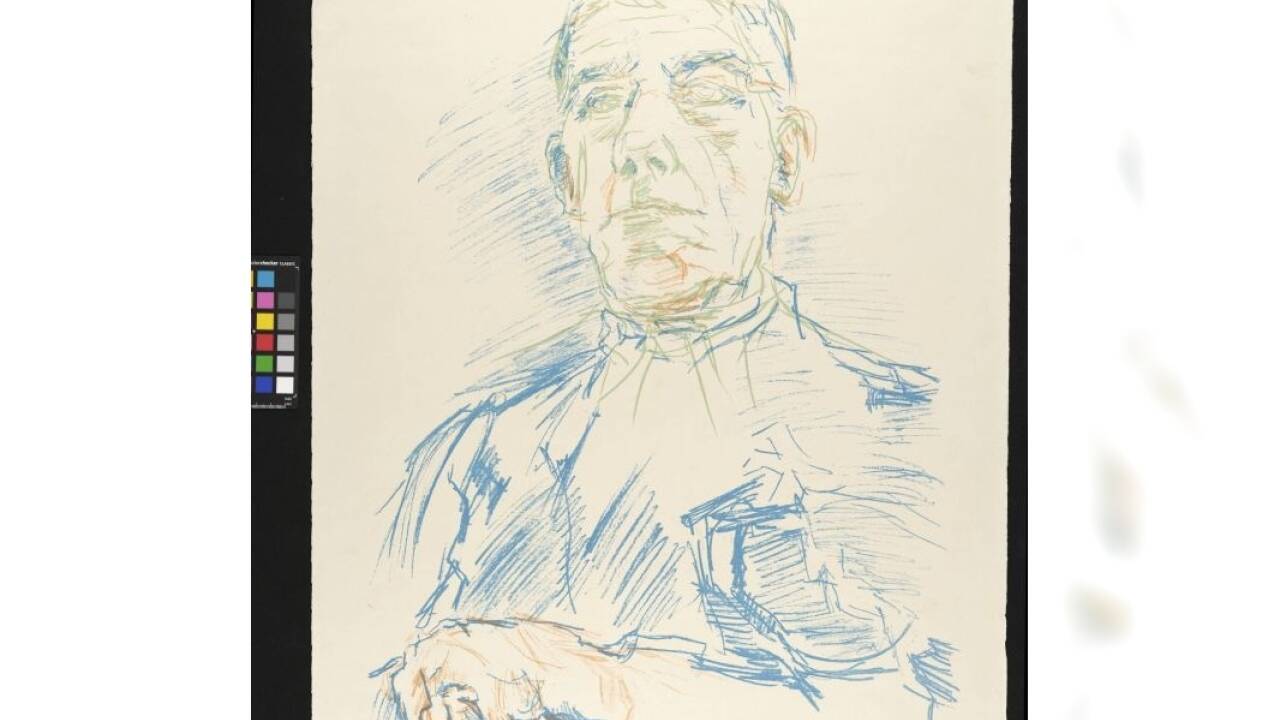 Oskar Kokoschka, Selbstporträt, Farblithografie, Salzburg, 1956  Oskar Kokoschka, Selbstporträt, Farblithografie, Salzburg, 1956