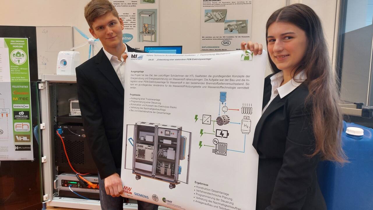 Elisa Gassner und Rupert Pfister mit einer Darstellung der Anlage. Elisa Gassner und Rupert Pfister mit einer Darstellung der Anlage.