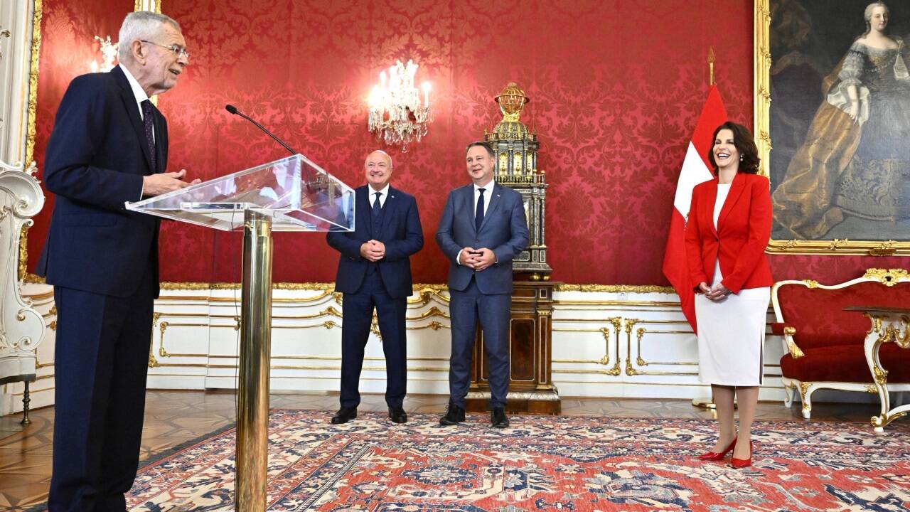 Bundespräsident Alexander Van der Bellen bei seiner Rede im Maria-Theresien-Zimmer in der Wiener Hofburg.  