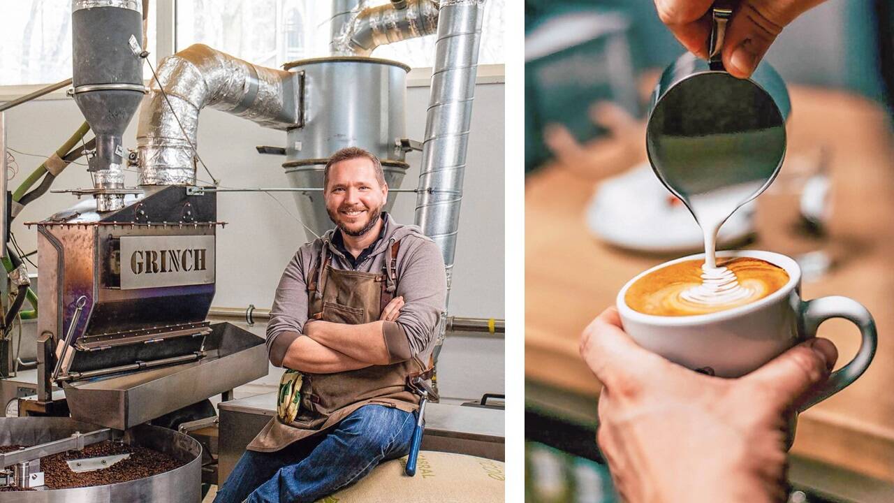 Josiah Tiner hat die Methode des Luftröstens entwickelt. Mit „Latte Art“ verziert Josiah Tiner die Milchschaumoberfläche seiner Getränke. 