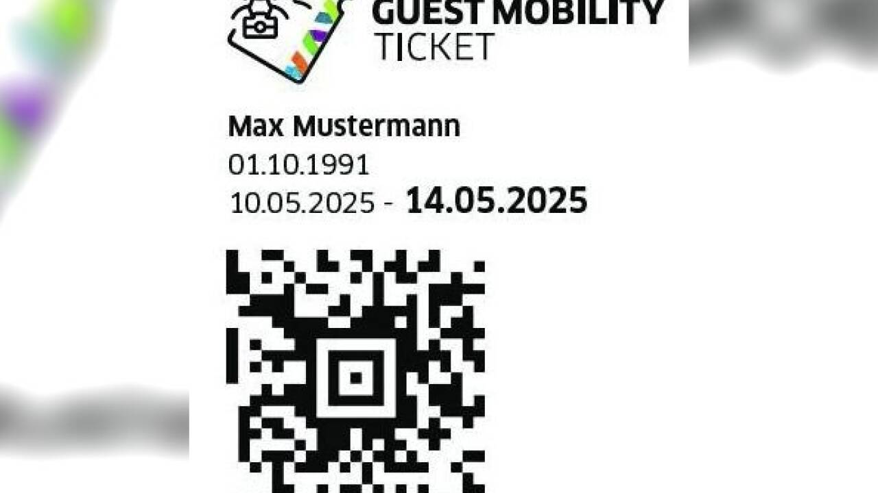 Muster einer Guest Mobility Card, wie sie sich Touristen an der Rezeption auf ihr Handy laden oder ausdrucken lassen können. 