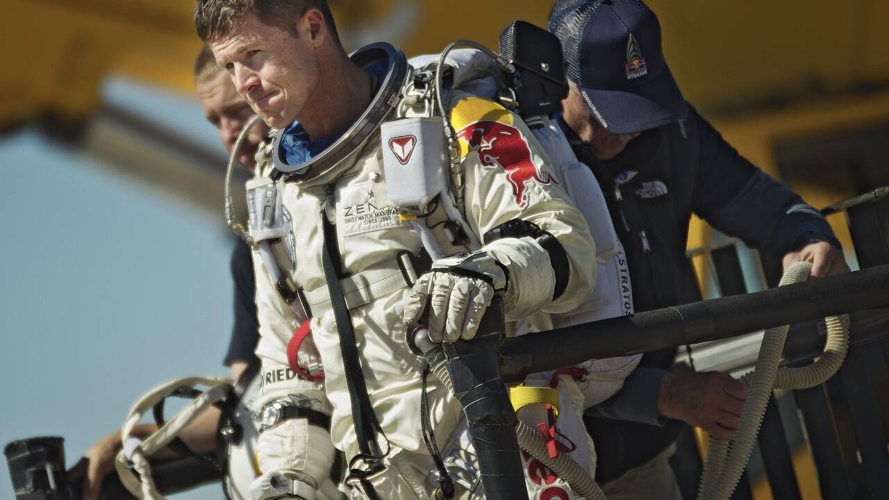 Felix Baumgartner bei seinem Stratosphärensprung. 