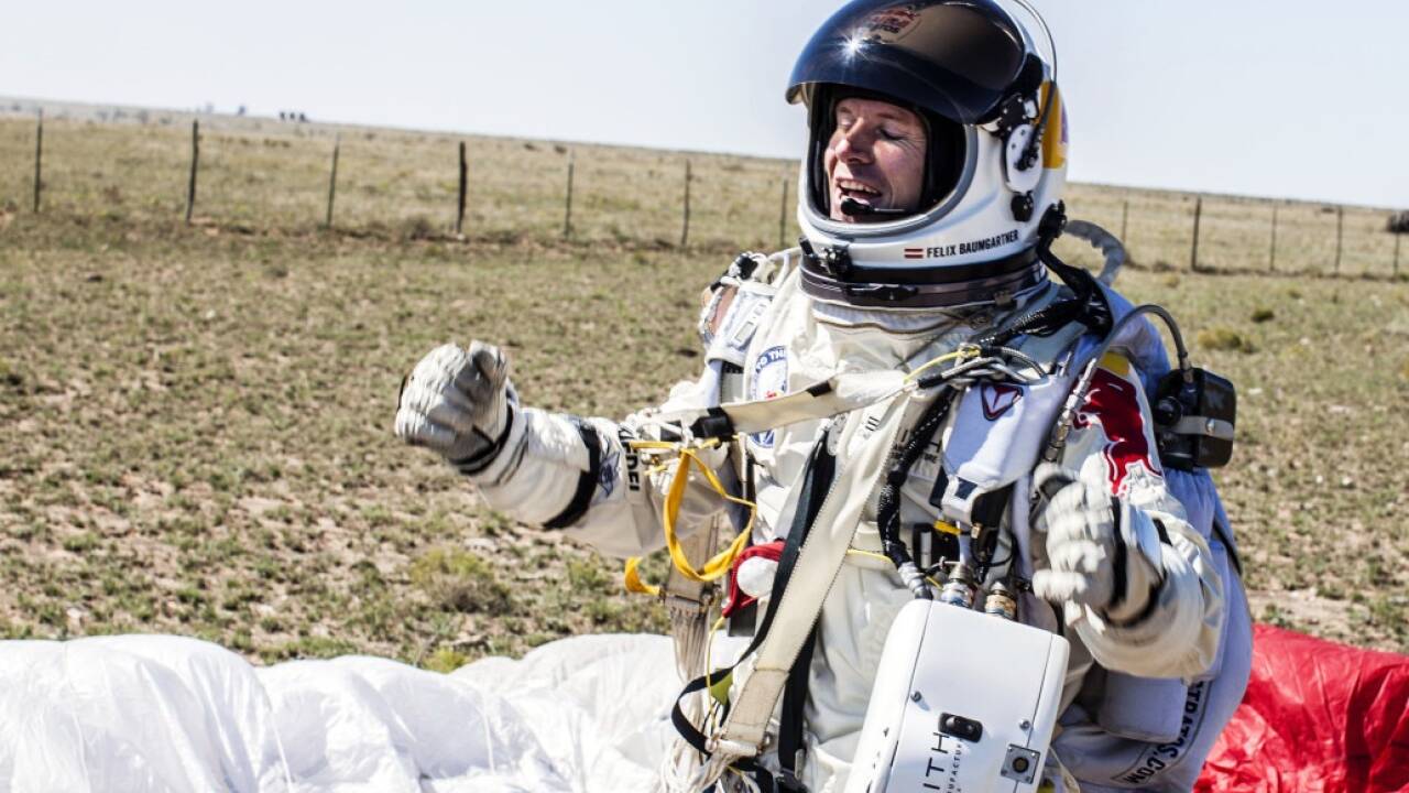 Felix Baumgartner bei seinem Stratosphärensprung. 