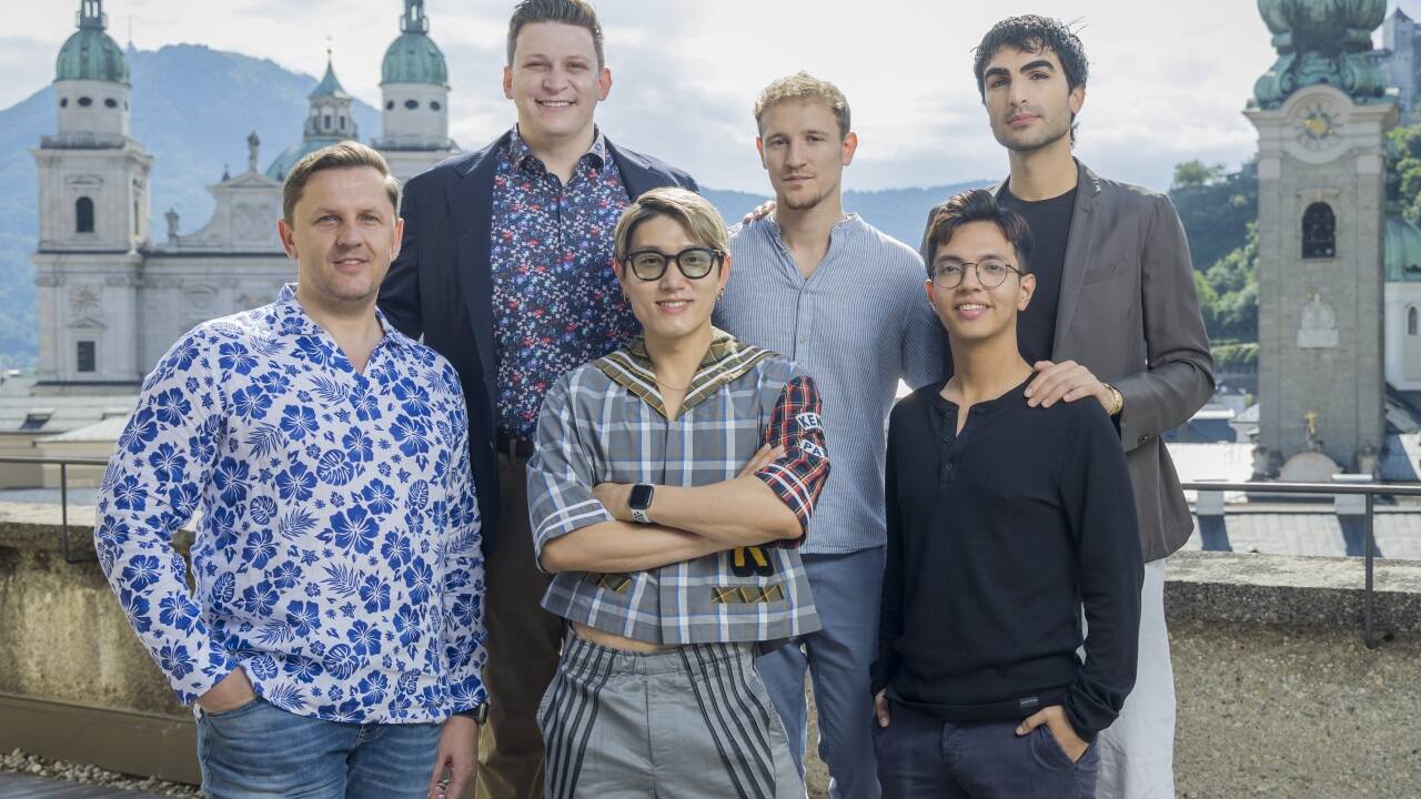 Bereit für Salzburg: Yuriy Mynenko, Aryeh Nussbaum Cohen, Kangmin Justin Kim, Federico Fiorio, Dennis Orellana und Cameron Shahbazi.  