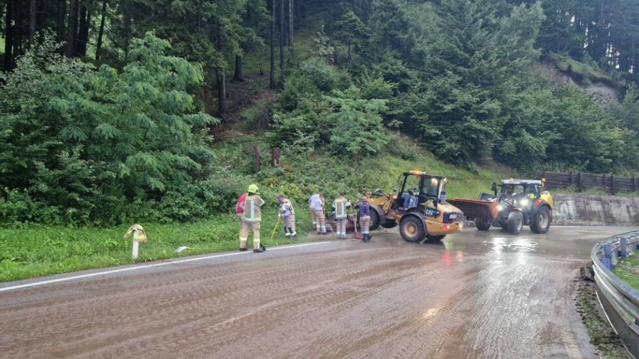 Feuerwehr im Einsatz nach Murenabgang in Schönberg 