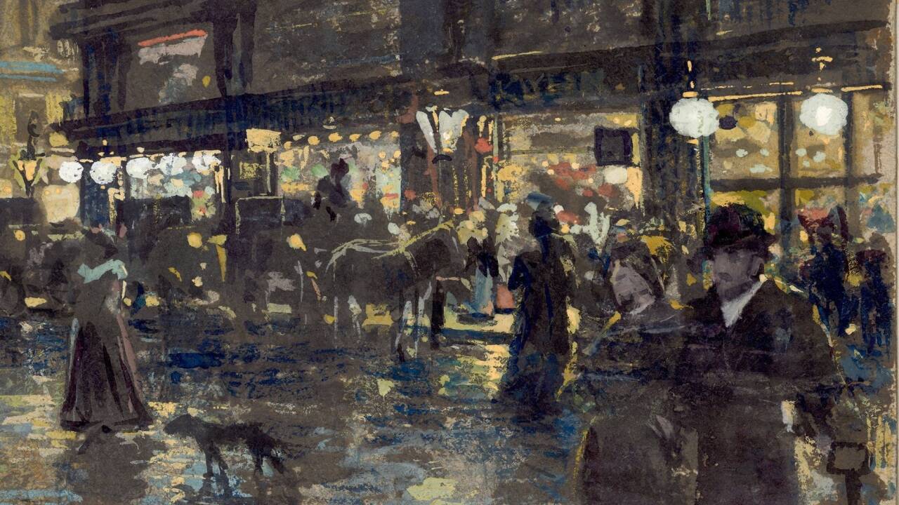 „Wiener Straßenszene“ von Maximilian Lenz, um 1897. 