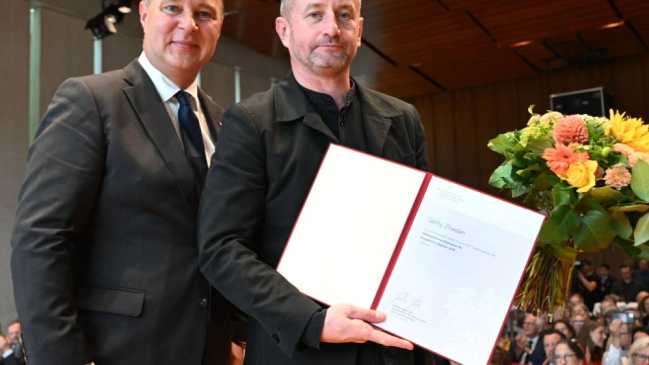 Serhij Zhadan (r.) mit Kulturminister Andreas Babler 