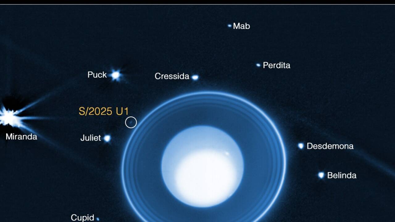 Der Himmelskörper mit der vorläufigen Bezeichnung S/2025 U1 erweitert die Zahl der bisher bekannten Uranus-Monde auf 29. Der Himmelskörper mit der vorläufigen Bezeichnung S/2025 U1 erweitert die Zahl der bisher bekannten Uranus-Monde auf 29.