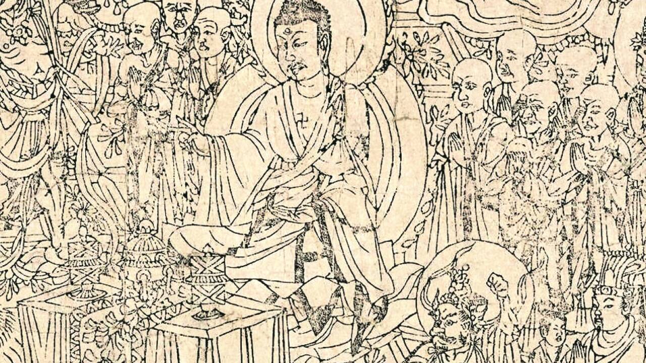 Chinesischer Holzschnitt als Illustration zum Diamant-Sutra. 