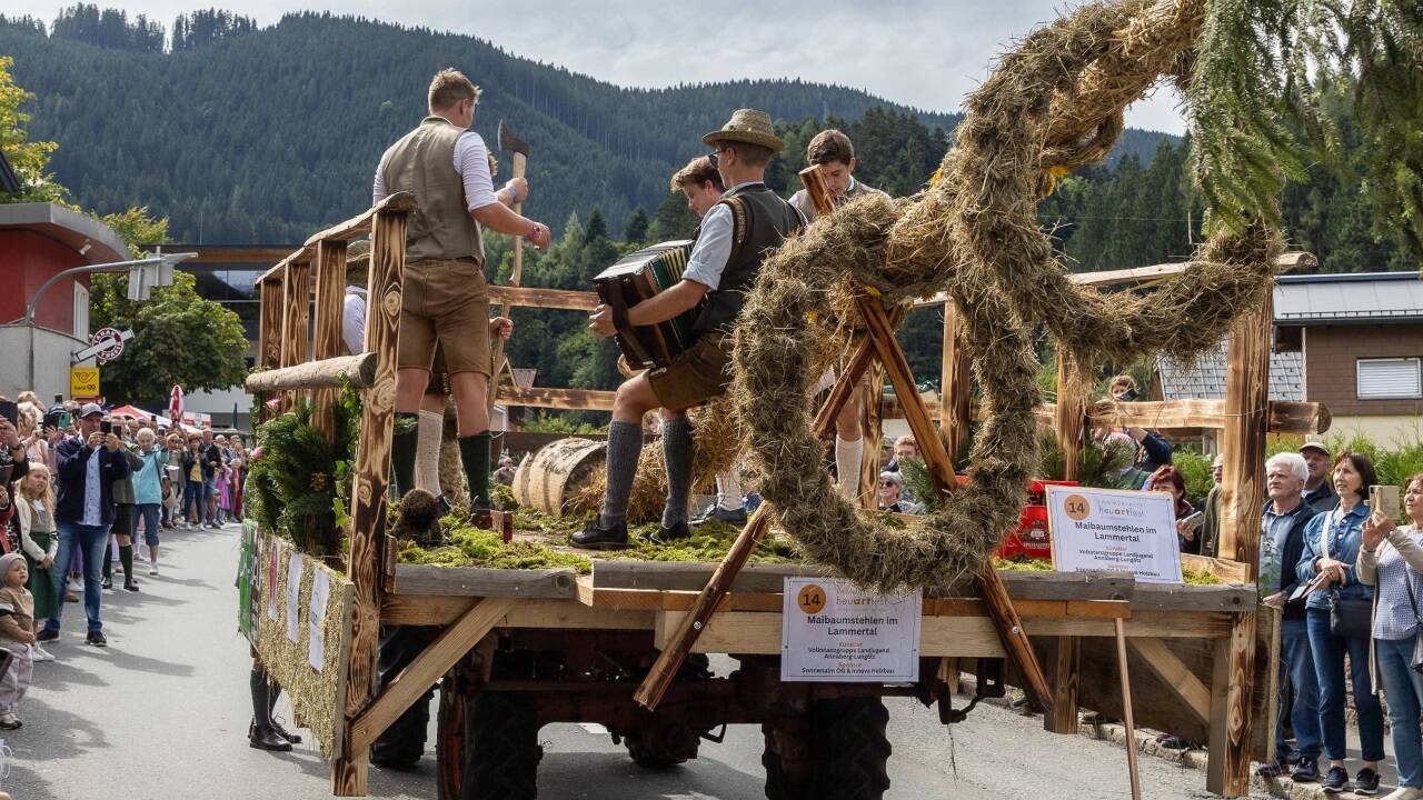 Die Landjugend hängte sich voll beim Maibaumaufstellen mit Schuhplatteln. 