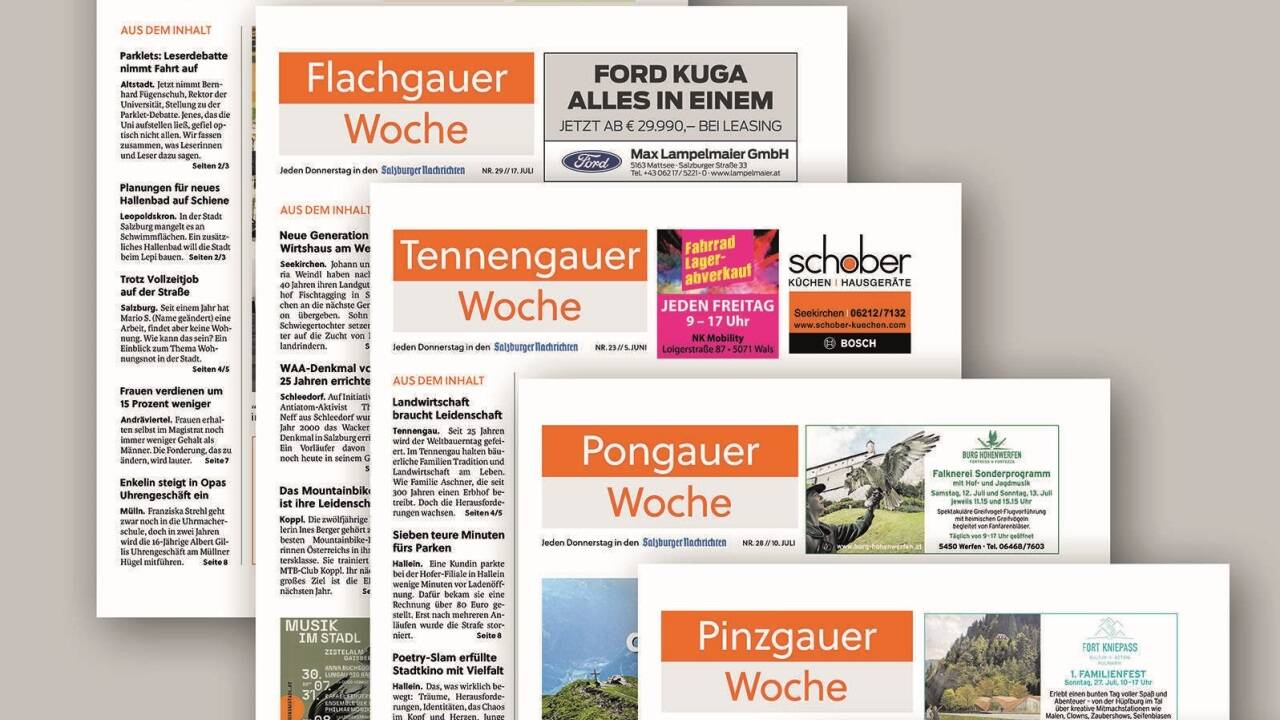 Die sechs regionalen Wochenzeitungen aus dem SN-Medienverbund setzen nach fünf Jahrzehnten auf neue Titel.  